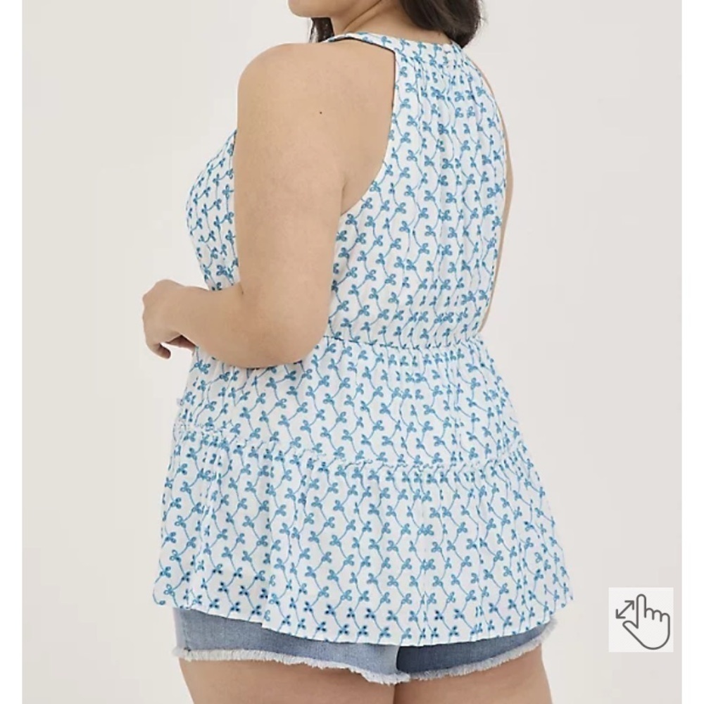 Torrid baby doll eyelet sleeveless romantic tank top white and blue plus 4X - Picture 5 of 7